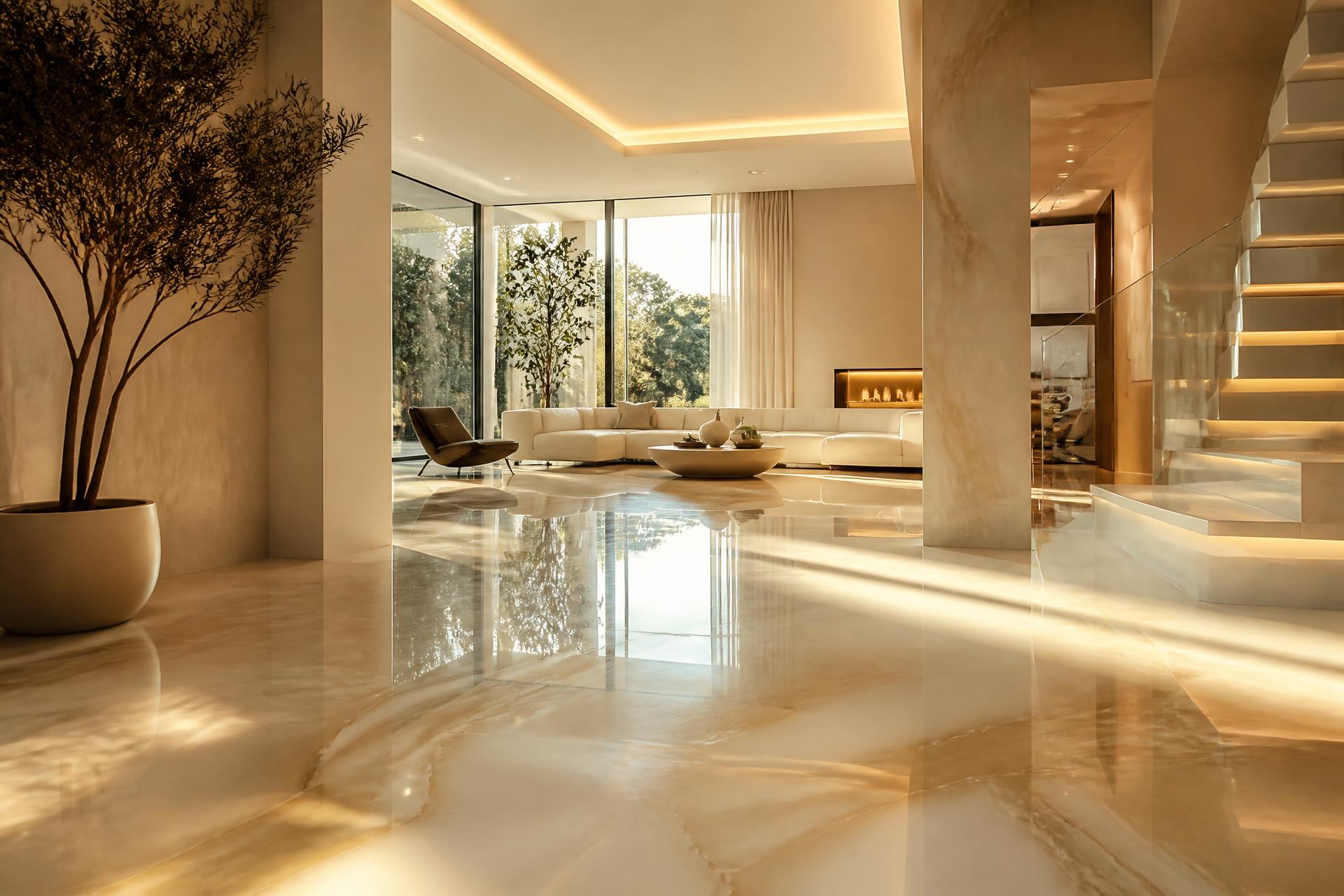 Sol en résine époxy haut de gamme dans un intérieur d'architecte
